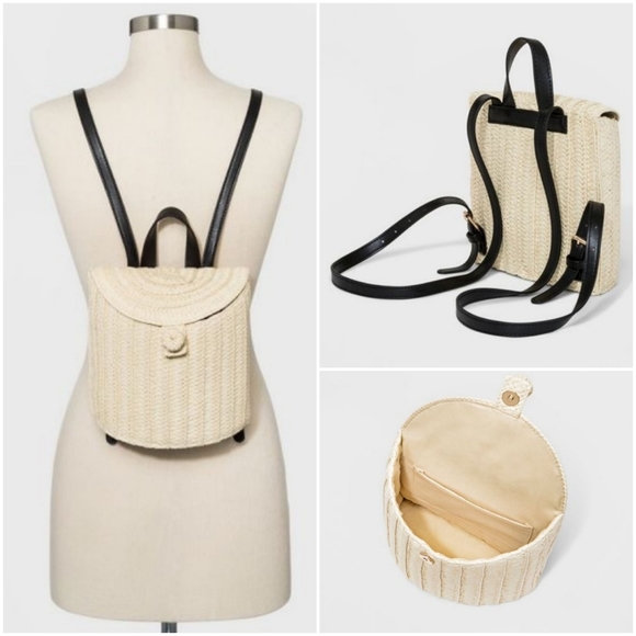 a new day Handbags - A new day straw basket backpack, natural